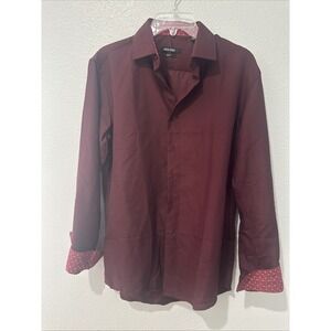 Nine West Mens Dress Shirt M 15.5 32/33 Burgundy Wine Slim Fit Long Sleeve